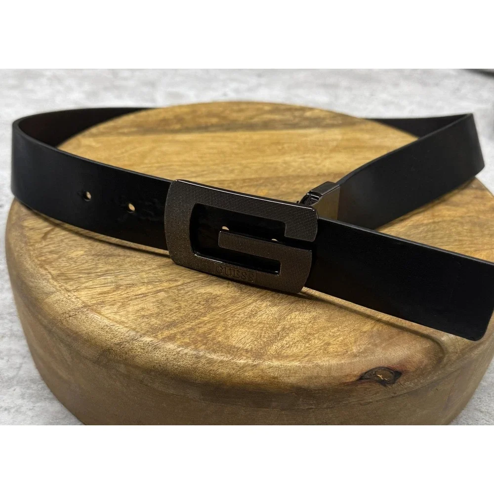 Guess Belt Mens 32 Black Synthetic Leather Logo G Buckle Dress Casual Strap